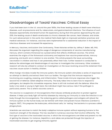 Disadvantages of Toxoid Vaccines: Critical Essay