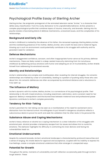 Psychological Profile Essay of Sterling Archer