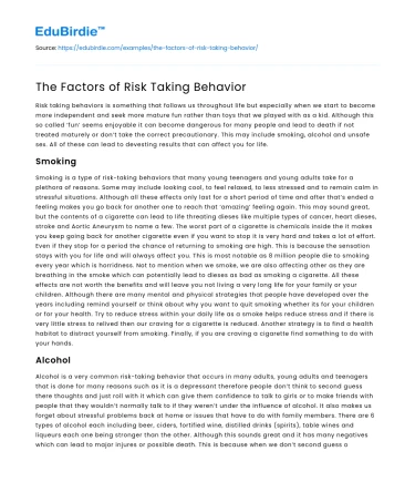 The Factors of Risk Taking Behavior