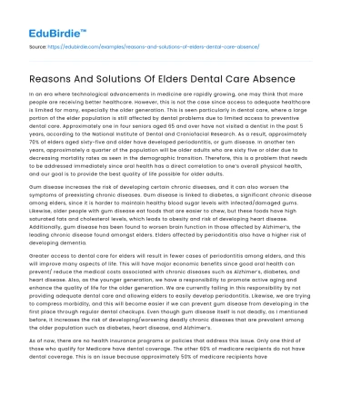 Reasons And Solutions Of Elders Dental Care Absence