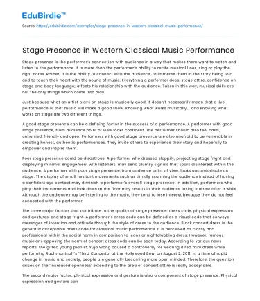 Stage Presence in Western Classical Music Performance