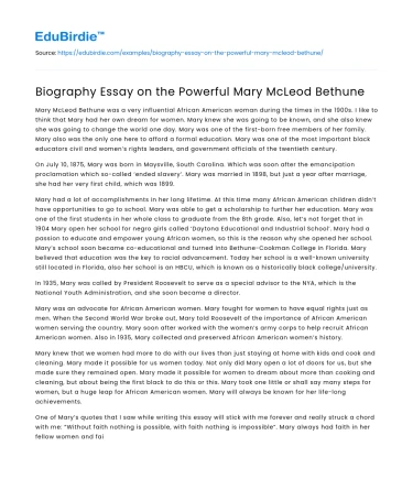 Biography Essay on the Powerful Mary McLeod Bethune