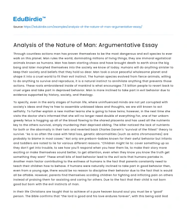 Analysis of the Nature of Man: Argumentative Essay