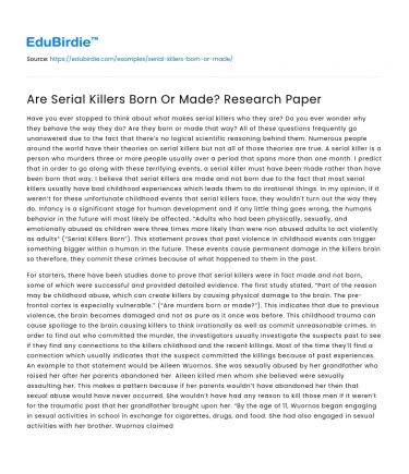 Are Serial Killers Born Or Made? Research Paper
