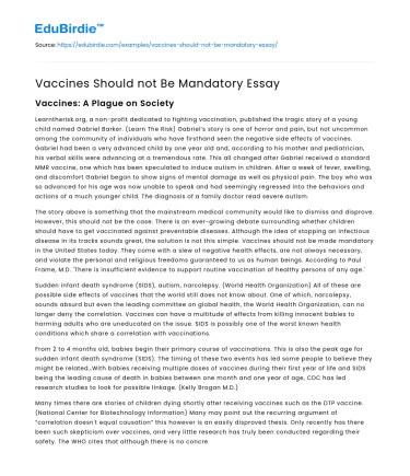 Vaccines Should not Be Mandatory Essay