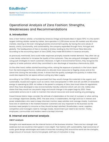 Zara Fashion: Operational Analysis & Recommendations