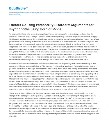 Causes of Personality Disorders: Psychopaths Born or Made?