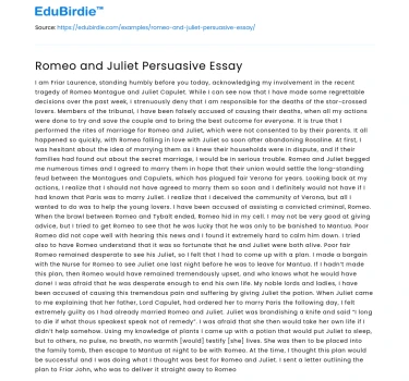 Romeo and Juliet Persuasive Essay
