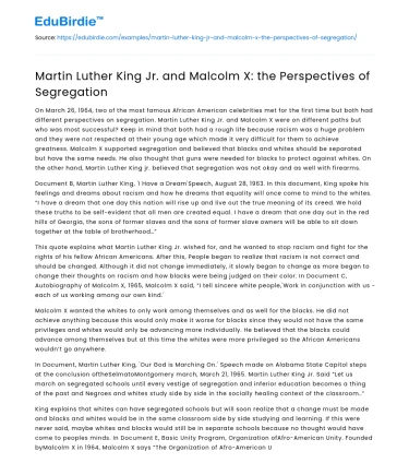 Martin Luther King Jr. and Malcolm X: the Perspectives of Segregation