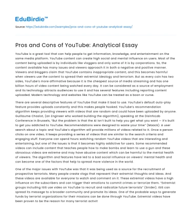 Pros and Cons of YouTube: Analytical Essay
