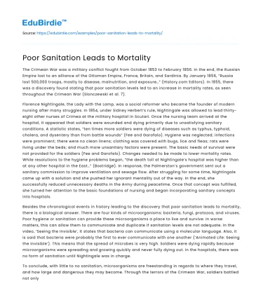 Poor Sanitation Leads to Mortality