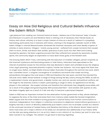 Religious Influence on the Salem Witch Trials
