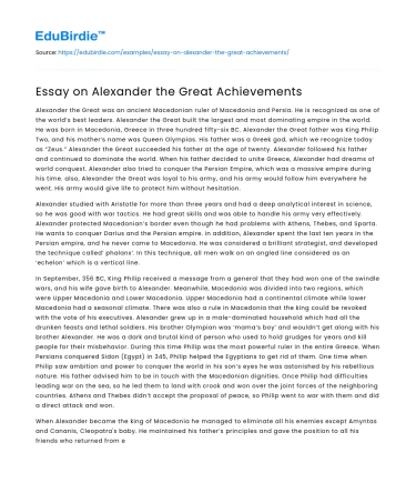 Essay on Alexander the Great Achievements
