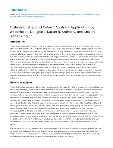 Analysis of Statesmanship and Reform by Historical Figures