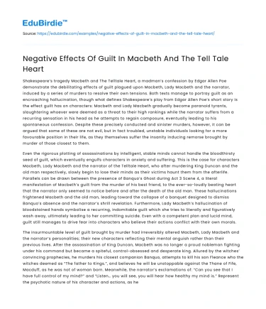 Negative Effects Of Guilt In Macbeth And The Tell Tale Heart