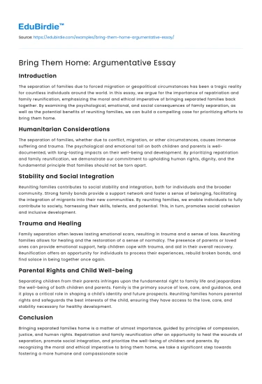 Bring Them Home: Argumentative Essay