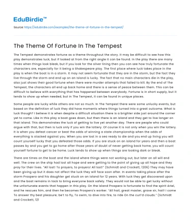 The Theme Of Fortune In The Tempest