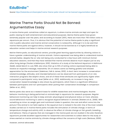 Marine Theme Parks Should Not Be Banned: Argumentative Essay
