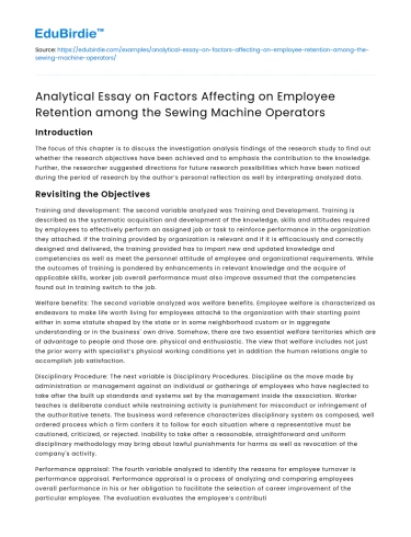 Factors Affecting Employee Retention in Sewing Operators