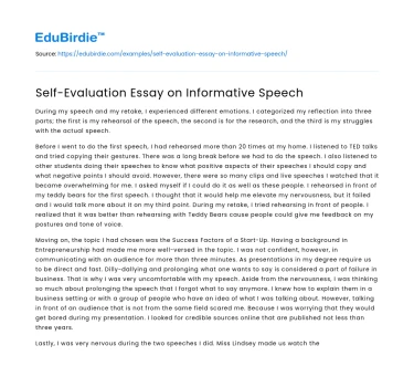 Self-Evaluation Essay on Informative Speech