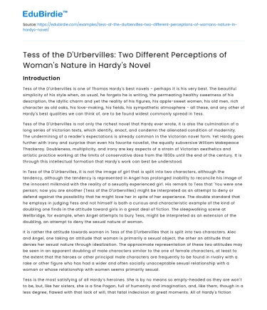 Tess of the D’Urbervilles: Two Views on Woman’s Nature