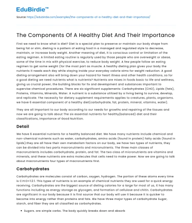The Components Of A Healthy Diet And Their Importance