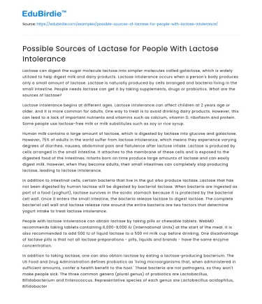 Lactase Sources for Managing Lactose Intolerance
