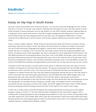 Essay on Hip Hop in South Korea