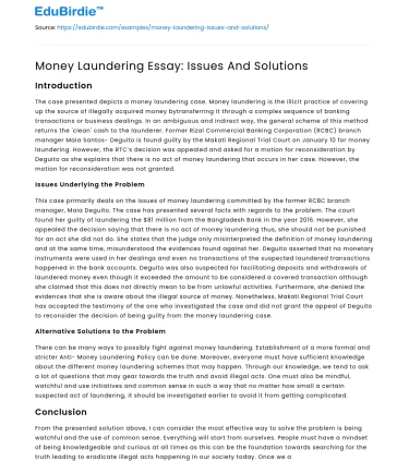 Money Laundering Essay: Issues And Solutions