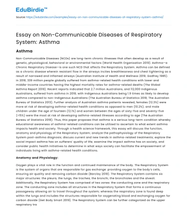 Essay on Non-Communicable Diseases of Respiratory System: Asthma