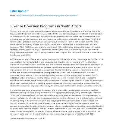 Juvenile Diversion Programs in South Africa