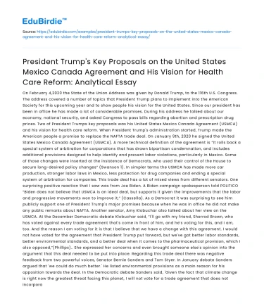 Trump’s USMCA Proposals & Health Care Vision