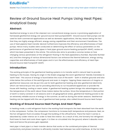 Review of Ground Source Heat Pumps Using Heat Pipes: Analytical Essay