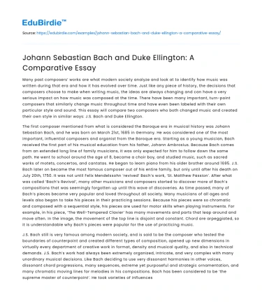 Johann Sebastian Bach and Duke Ellington: A Comparative Essay