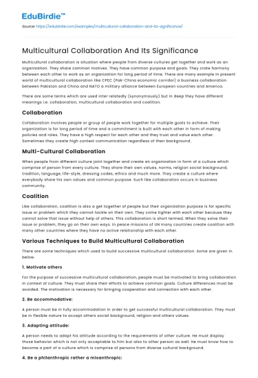 Multicultural Collaboration And Its Significance