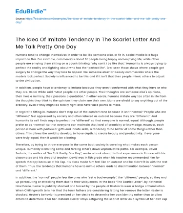 Imitation in The Scarlet Letter and Me Talk Pretty One Day