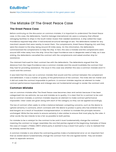 The Mistake Of The Great Peace Case