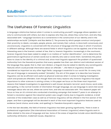 The Usefulness Of Forensic Linguistics