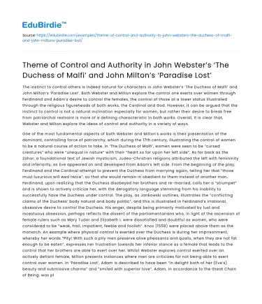 Control and Authority in ‘The Duchess of Malfi’ and ‘Paradise Lost’