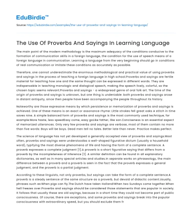 The Use Of Proverbs And Sayings In Learning Language
