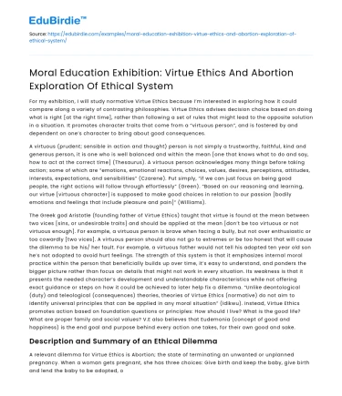 Ethical System: Virtue Ethics & Abortion