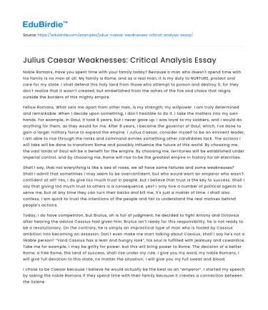 Julius Caesar’s Vulnerabilities: A Critical Examination