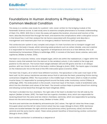 Foundations In Human Anatomy & Physiology & Common Medical Condition
