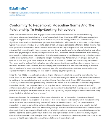 Relationship of Conformity to Masculine Norms with Help-Seeking