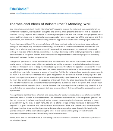 Themes and Ideas of Robert Frost´s Mending Wall