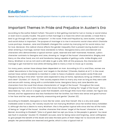 Important Themes In Pride and Prejudice In Austen’s Era