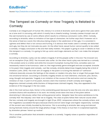 The Tempest as Comedy or How Tragedy is Related to Comedy