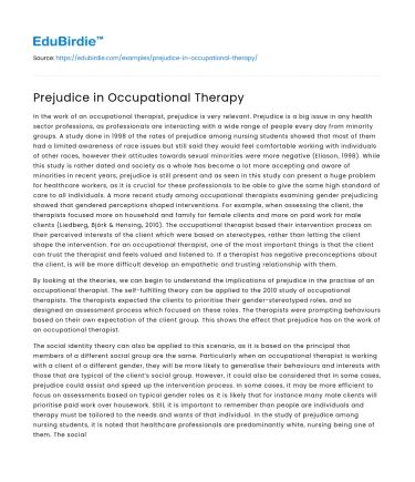 Prejudice in Occupational Therapy
