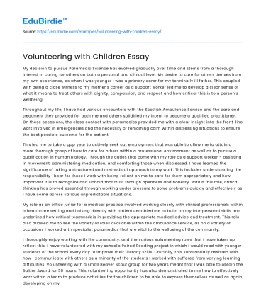 Volunteering with Children Essay