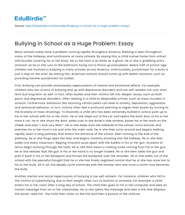 Bullying in School as a Huge Problem: Essay